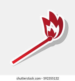 Match sign illustration. Vector. New year reddish icon with outside stroke and gray shadow on light gray background.