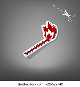 Match sign illustration. Vector. Red icon with for applique from paper with shadow on gray background with scissors.