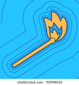 Match sign illustration. Vector. Sand color icon with black contour and equidistant blue contours like field at sky blue background. Like waves on map - island in ocean or sea.
