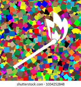 Match sign illustration. Vector. White icon on colorful background with seamless pattern from squares.