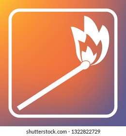 Match sign illustration. Vector. White icon on transparent button at orange-violet gradient background.