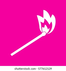 Match sign illustration. White icon at magenta background.