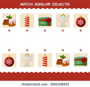 Match similar of cartoon christmas. Matching game. Educational game for pre shool years kids and toddlers