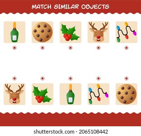 Match similar of cartoon christmas. Matching game. Educational game for pre shool years kids and toddlers