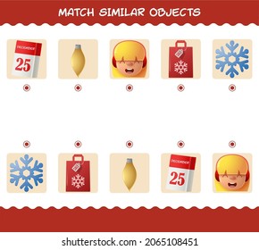 Match similar of cartoon christmas. Matching game. Educational game for pre shool years kids and toddlers