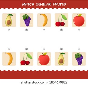 Match similar of cartoon fruits. Matching game. Educational game for pre shool years kids and toddlers