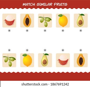 Match similar of cartoon fruits. Matching game. Educational game for pre shool years kids and toddlers