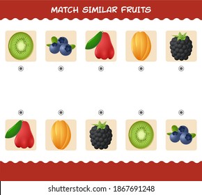 Match similar of cartoon fruits. Matching game. Educational game for pre shool years kids and toddlers