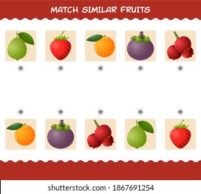 Match similar of cartoon fruits. Matching game. Educational game for pre shool years kids and toddlers