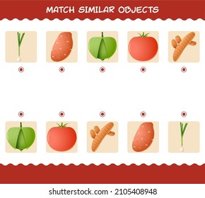 Match similar of cartoon vegetables. Matching game. Educational game for pre school years kids and toddlers