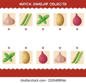 Match similar of cartoon vegetables. Matching game. Educational game for pre school years kids and toddlers