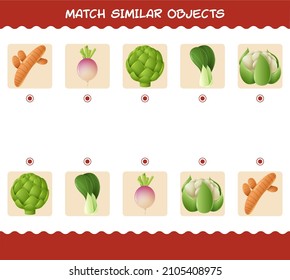 Match similar of cartoon vegetables. Matching game. Educational game for pre school years kids and toddlers