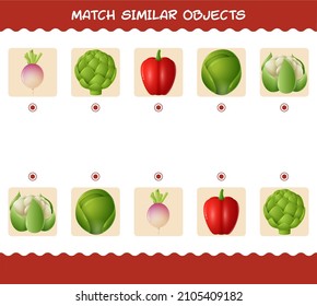 Match similar of cartoon vegetables. Matching game. Educational game for pre school years kids and toddlers