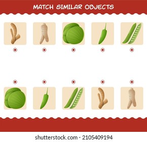 Match similar of cartoon vegetables. Matching game. Educational game for pre school years kids and toddlers
