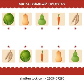 Match similar of cartoon vegetables. Matching game. Educational game for pre school years kids and toddlers