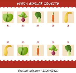 Match similar of cartoon vegetables. Matching game. Educational game for pre school years kids and toddlers