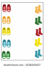 Match the similar color worksheet for kids, matching activity for kindergarten, match the shoes to similar color shocks printable