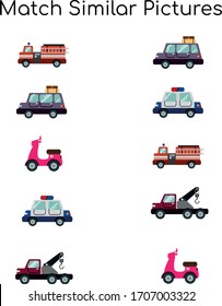 Match similar Picture. vector illustration. For pre school education, kindergarten and kids and children. Vehicle
