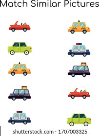 Match similar Picture. vector illustration. For pre school education, kindergarten and kids and children. Vehicle