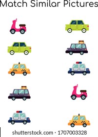 Match similar Picture. vector illustration. For pre school education, kindergarten and kids and children. Vehicle