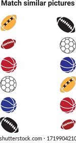 Match similar Picture. vector illustration. For pre school education, kindergarten and kids and children. Balls.