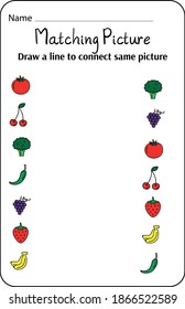 Match similar Picture. vector illustration. For pre school education, kindergarten and kids and children. Fruit and Vegitable