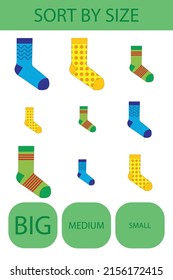 Die Socken sind groß, mittelgroß und klein. Erziehungsspiel für Kinder.
