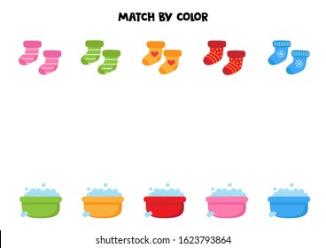 Match socks and soap water basins by colors. educational worksheet for kids.