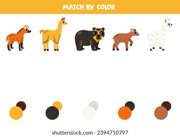 Match South American animals and colors. Educational game for color recognition.