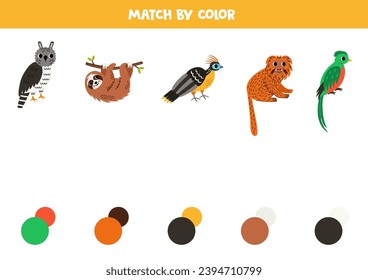 Match South American animals and colors. Educational game for color recognition.