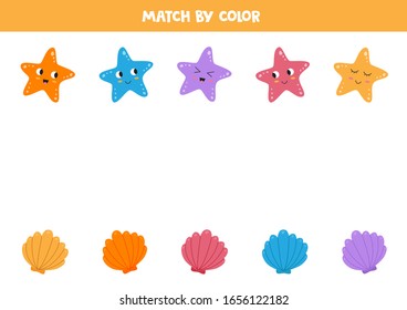 Match starfishes and shells by color. Educational game for kids. Color sorting.