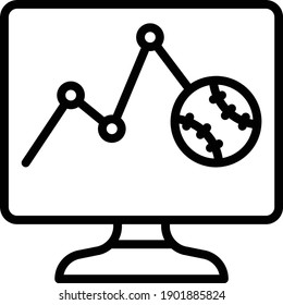 Match Stats On TV Concept, Score Card And Analysis Vector Line Icon Design, Base Ball Symbol On White Background, Bat And Ball Game Sign, Sports Equipment Stock,