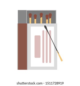 Match stick in the box. Matchbox, flammabe product. Isolated vector illustration in flat style