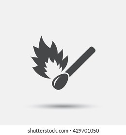 Match stick burns icon. Burning matchstick sign. Fire symbol. Flat matchstick web icon on white background. Vector