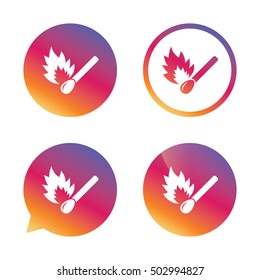 Match stick burns icon. Burning matchstick sign.
