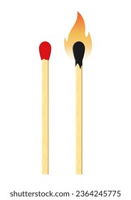 Match stick and burnt match stick vector flat design