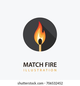 Match Stick with Fire. Burning Match Illustration in Circle