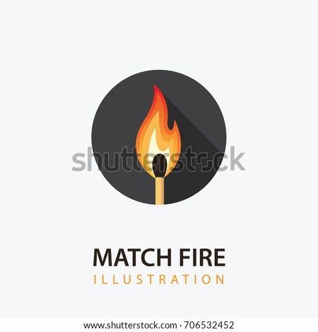 Match Stick with Fire. Burning Match Illustration in Circle