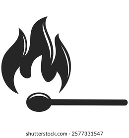 Match stick with fire on transparent background.