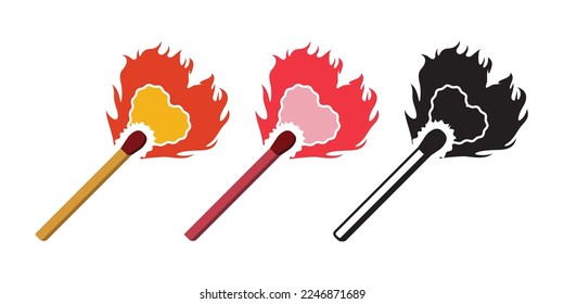 Match Stick With Heart Shaped Fire Vector Design, Match Stick Doodle Can Be Use For Sticker, Merchandise or Apparel