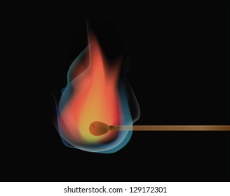 Match stick ignite beautiful flame