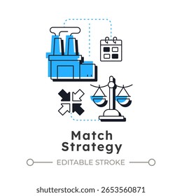 Icono de concepto lineal moderno de estrategia de partido. Hacer cambios Pequeños e incrementales. Regulación de la gestión de la capacidad. Elementos de contorno plano conectados con líneas punteadas. Visual creativo. Fácil de editar