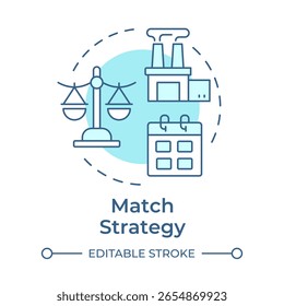 Match strategy soft blue concept icon. Making small, incremental changes. Capacity management regulation. Round shape line illustration. Abstract idea. Graphic design. Easy to use in presentation