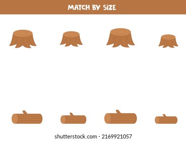 Match stumps and logs by size. Educational logical game for kids.