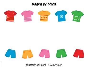 Match t shirts and shorts by color. Game for kids.