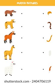 Match tails of cute cartoon South American animals. Logical game for kids.