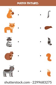 Match tails of cute cartoon woodland animals. Logical game for kids.