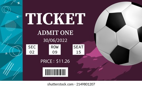 Match ticket. Vector stock illustration. Sport. Football. Pink background. Modern style. Realistic design