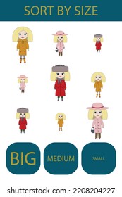 Match the toys by size large, medium and small. Children's educational game.

