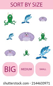 Match the toys  monsters by size large, medium and small. Children's educational game.
